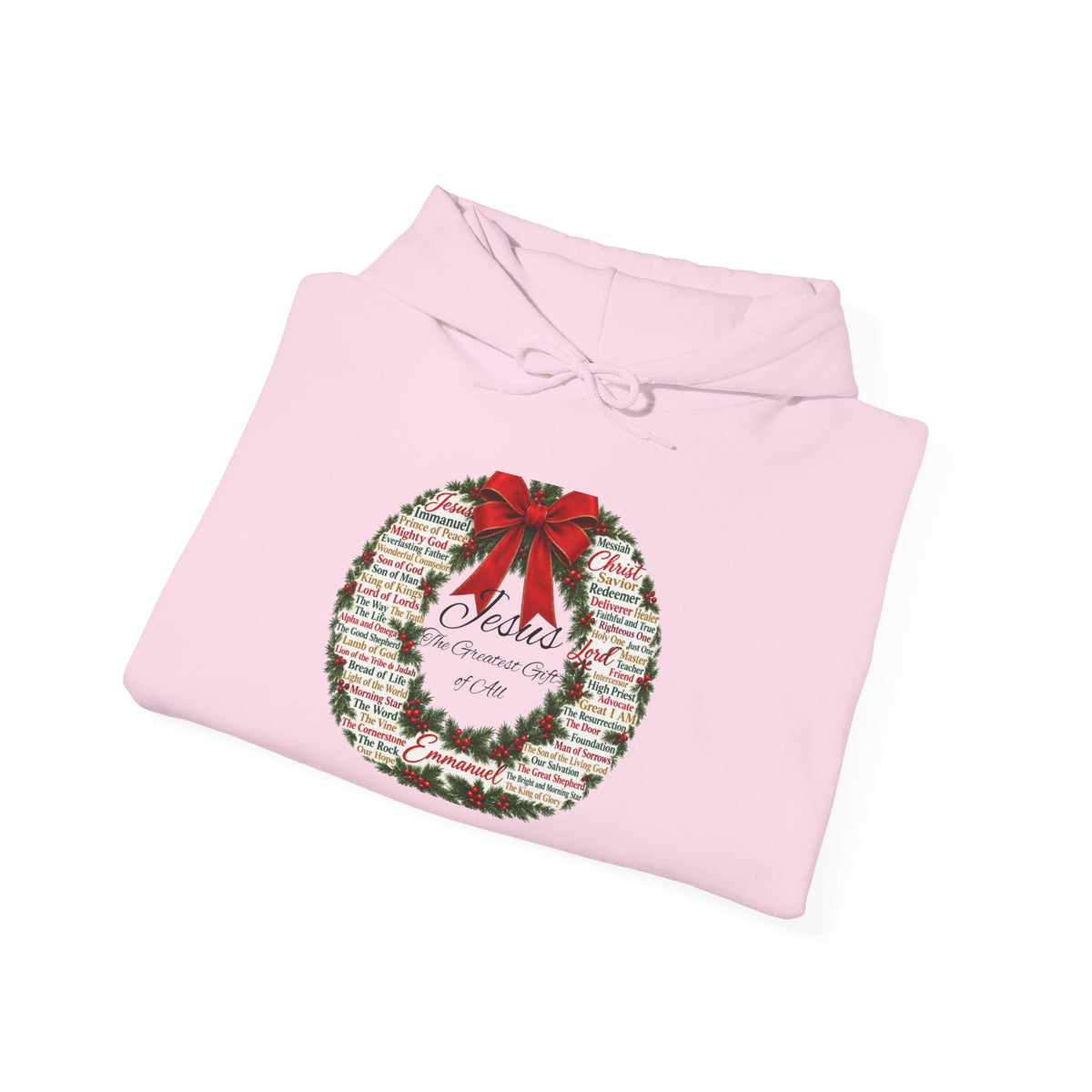 Names of Jesus Christmas Wreath Christian Heavy Blend™ Hooded Sweatshirt