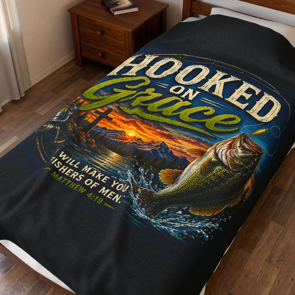 Hooked on Grace Christian Sherpa Fleece Blanket