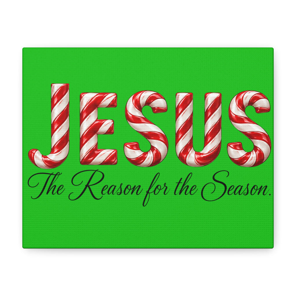 Jesus The Reason for the Season Christmas Wall Art – Candy Cane Christian Holiday Decor, Matte Canvas, Stretched, 1.25"