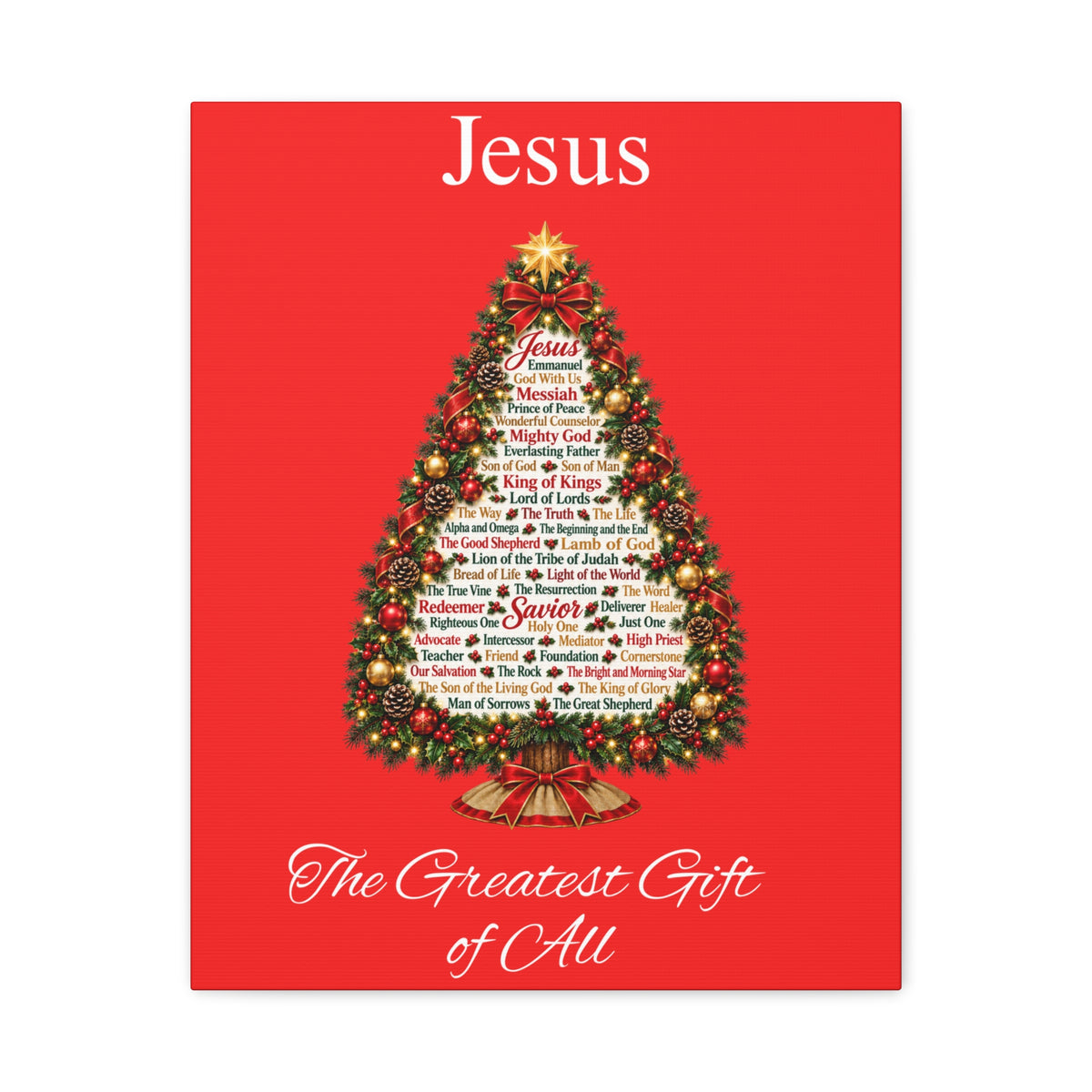 Jesus – The Greatest Gift of All | Christian Christmas Tree Wall Art, Matte Canvas, Stretched, 1.25"