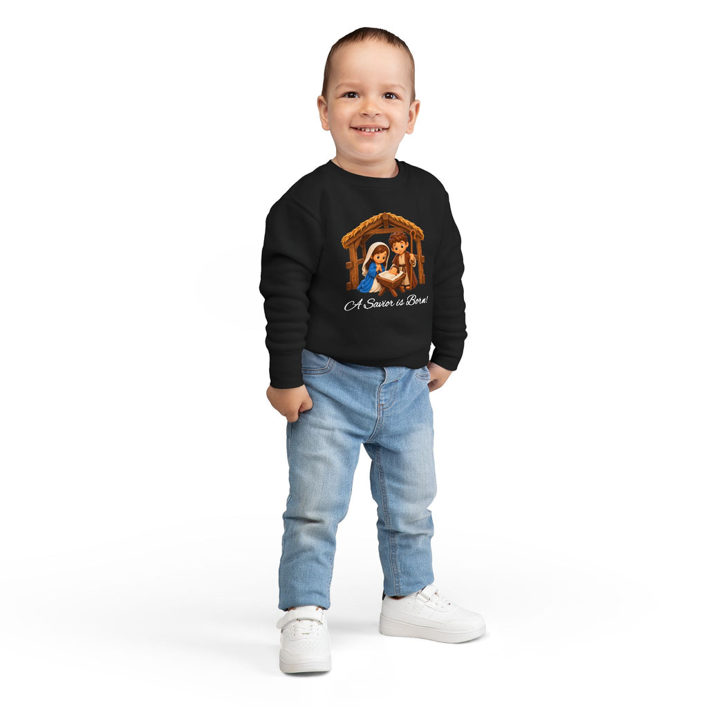 A Savior Is Born Kids Christmas – Nativity Christian Shirt Toddler Sweatshirt