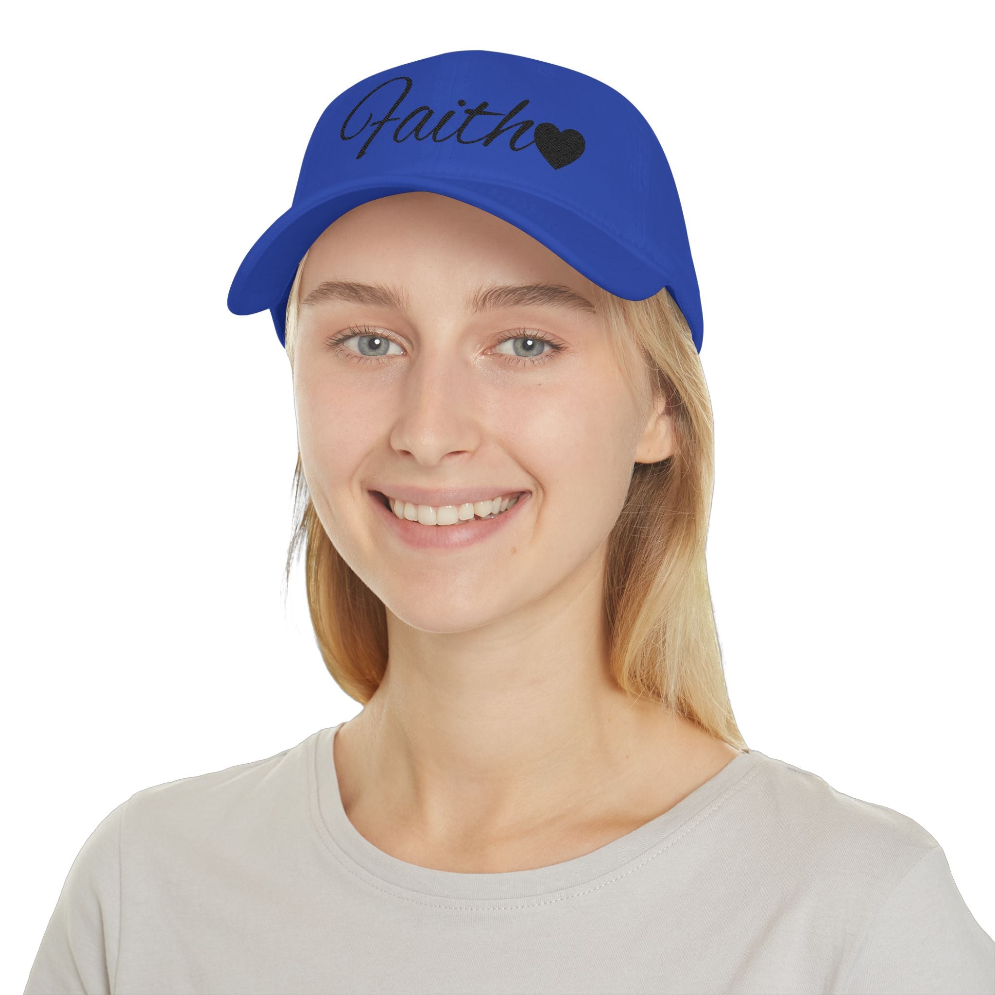 Faith Heart Embroidered Christian Cap – Inspirational Hat with Black Script Design Low Profile Baseball Cap